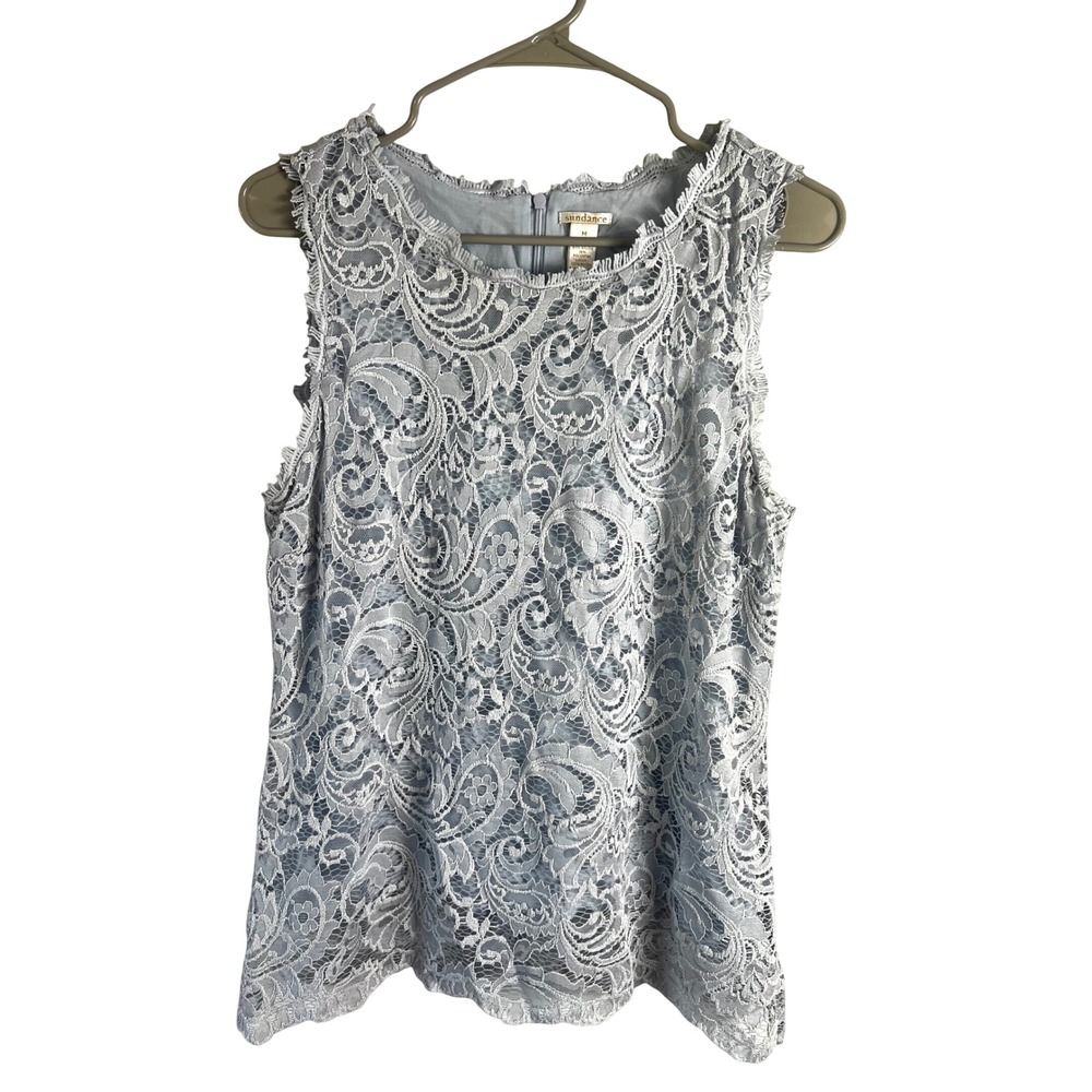 Sundance Intricate Lace Paisley Sleeveless Top Size Medium Elegant Dusty Blue